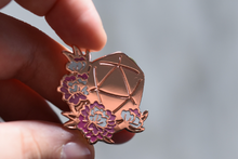 Load image into Gallery viewer, Peony D20 - Hard Enamel and Copper Pin
