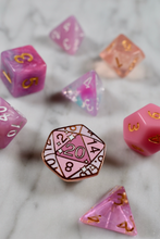 Load image into Gallery viewer, Rose Quartz D20 - Hard Enamel Pin
